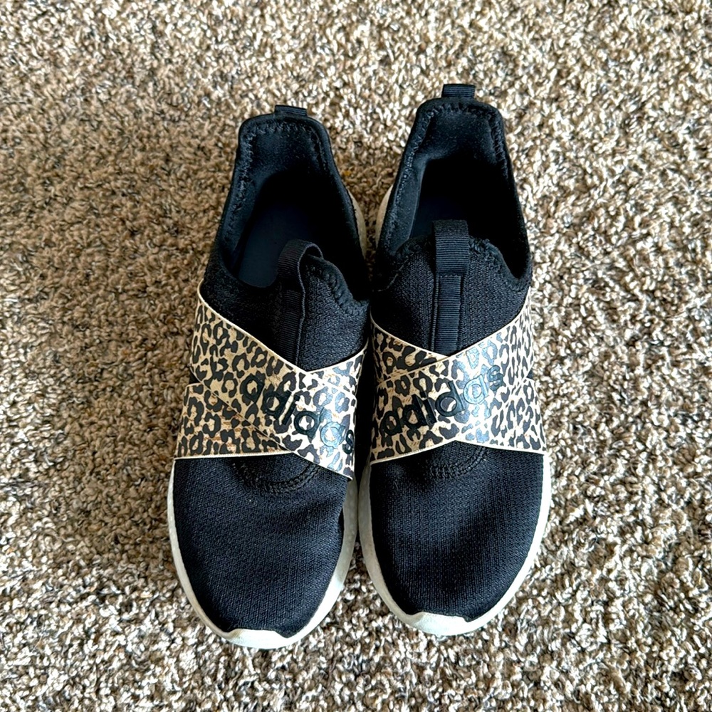 Adidas slip on sneakers; cheetah bands